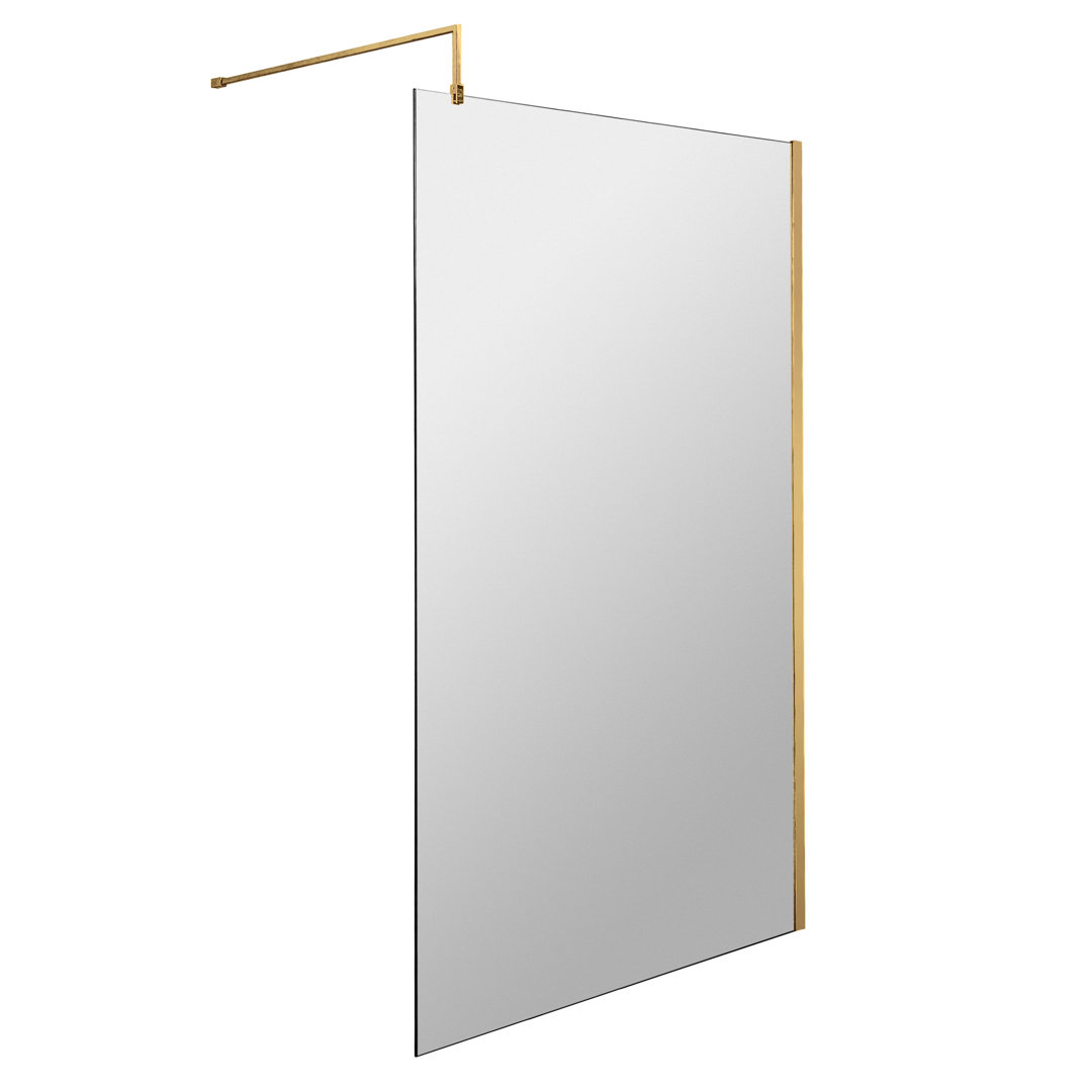 Nuie Brushed Brass Wetroom Screens 8mm Glass Chrome 195cm H x 100cm W